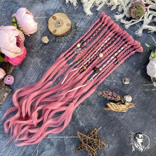 sold! READY TO SHIP - Accent set for Partial installation. 15 Single ended, 20-25 inches (below the waist). NEW! Locs with Rapunzel ends - Straighten or Curl them at any time! Boho set, Dusty Rose dreads and braids! RAPUNZEL323