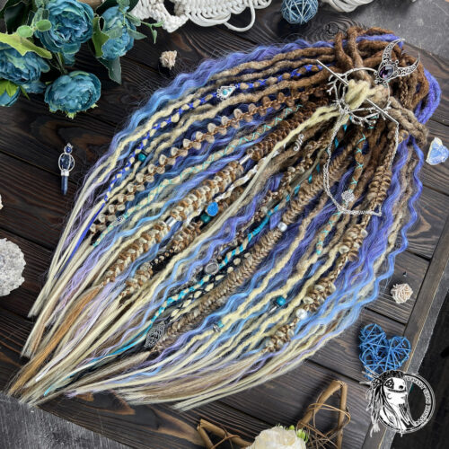 Caramel Skies! Ombre Dreads, Curls and Braids. Caramel and dark ginger roots fading into golden blonde, paired with triple-ombre curls. With Crystals, boho charms and beads. YOU CAN CHOOSE THE STYLE OF DECOR! CURLS139