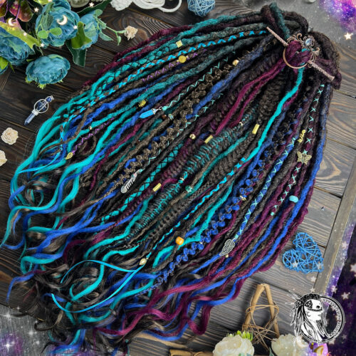 Royal Tapestry! A rich multi-ombre set in deep royal tones. Dreads with Braids. Boho jewelry and beads or You can choose the STYLE OF DECOR. BOHO580