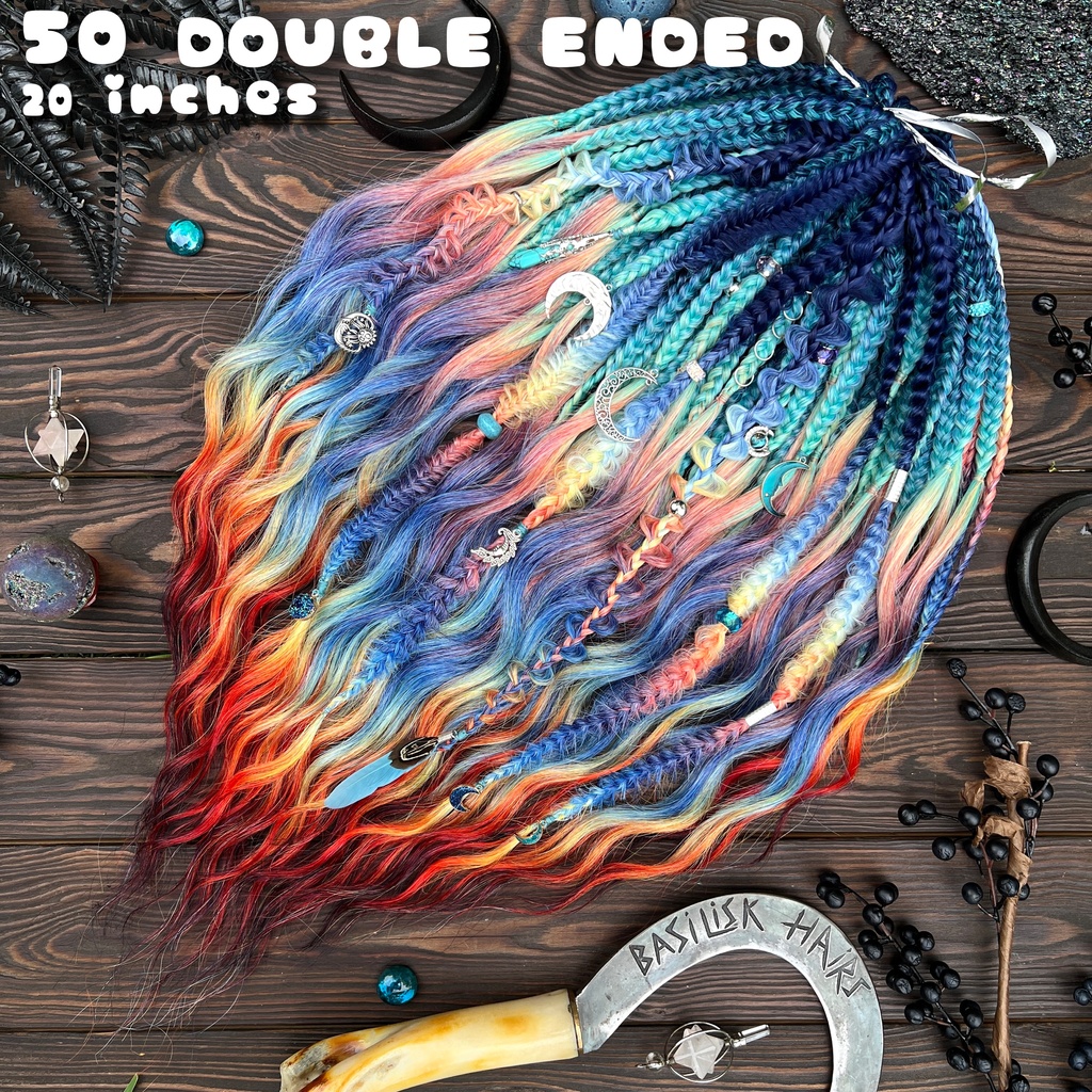 A new arrival – READY TO SHIP! Indigo Rainbow Set. 3D Heart Braids (Push-Up) with Brushable Curls - ultra-voluminous Lunar decorated braid sets with our signature long sculpted braids! BRUSHABLE646 - Image 5