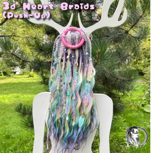 A new arrival – READY TO SHIP! Purple Foam Set - pastel Rainbow ombre. 3D Heart Braids (Push-Up) with Brushable Curls - ultra-voluminous Boho decorated braid sets with our signature long sculpted braids! BRUSHABLE647